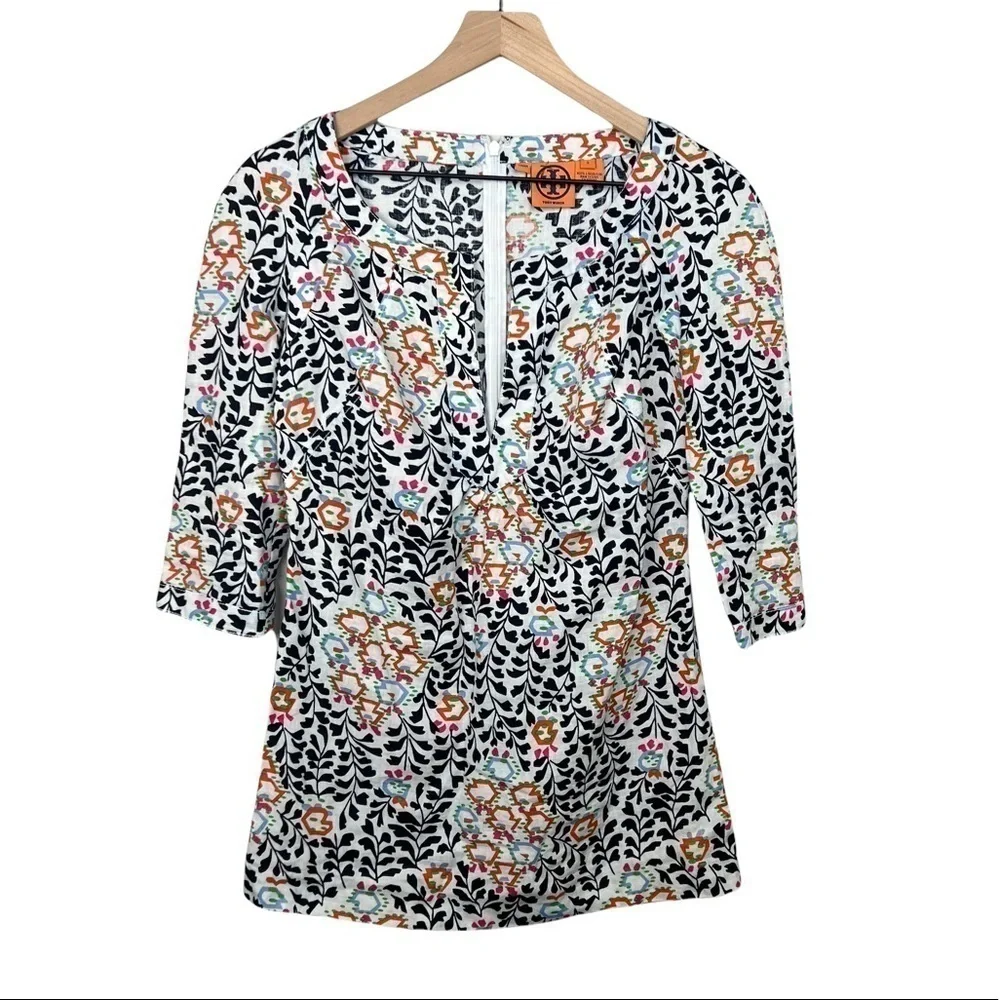 Tory Burch Alexiane Printed Tunic 100% Linen